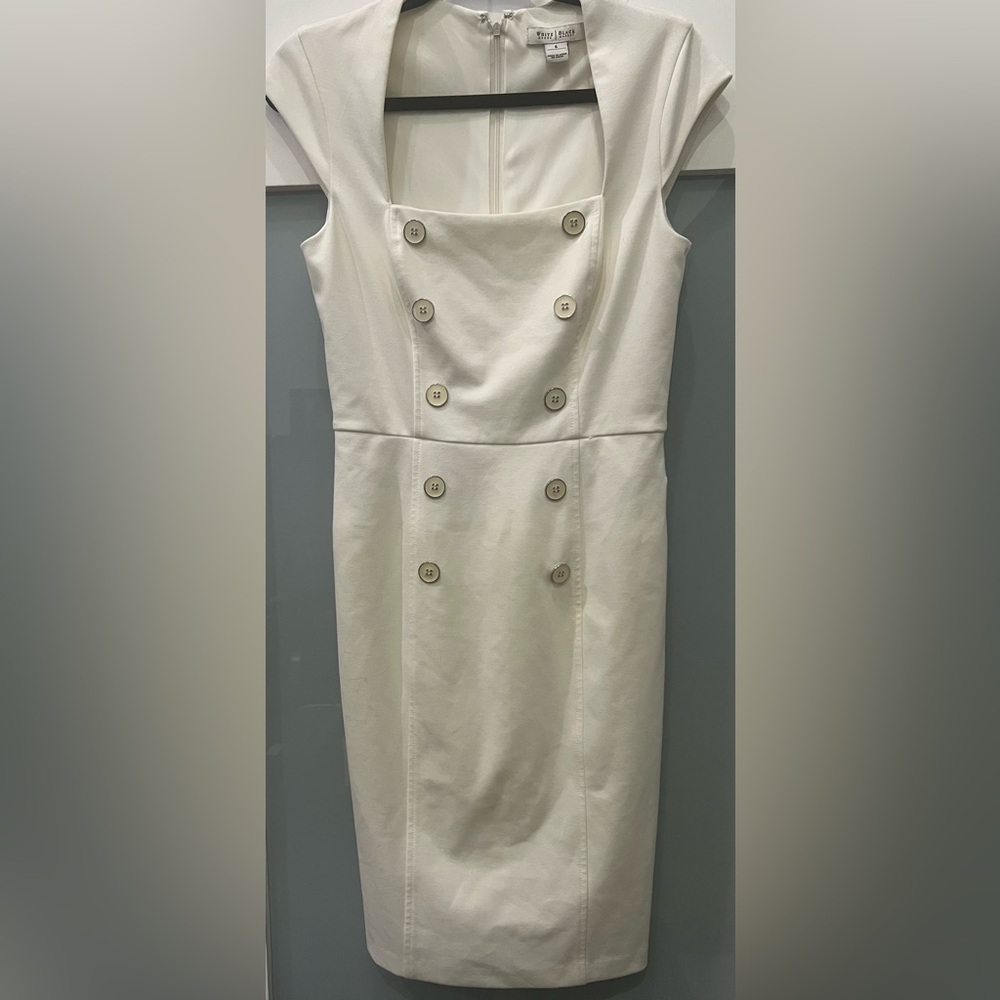 White House Black Market Dress Cap Sleeve Square Neck Cream Ivory Size 6